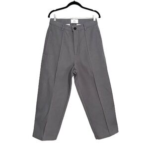 Ami Paris Gray Pintuck Cotton Cropped High Rise Pants MEDIUM